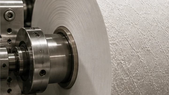 Tissue paper roll and rollers on converting equipment