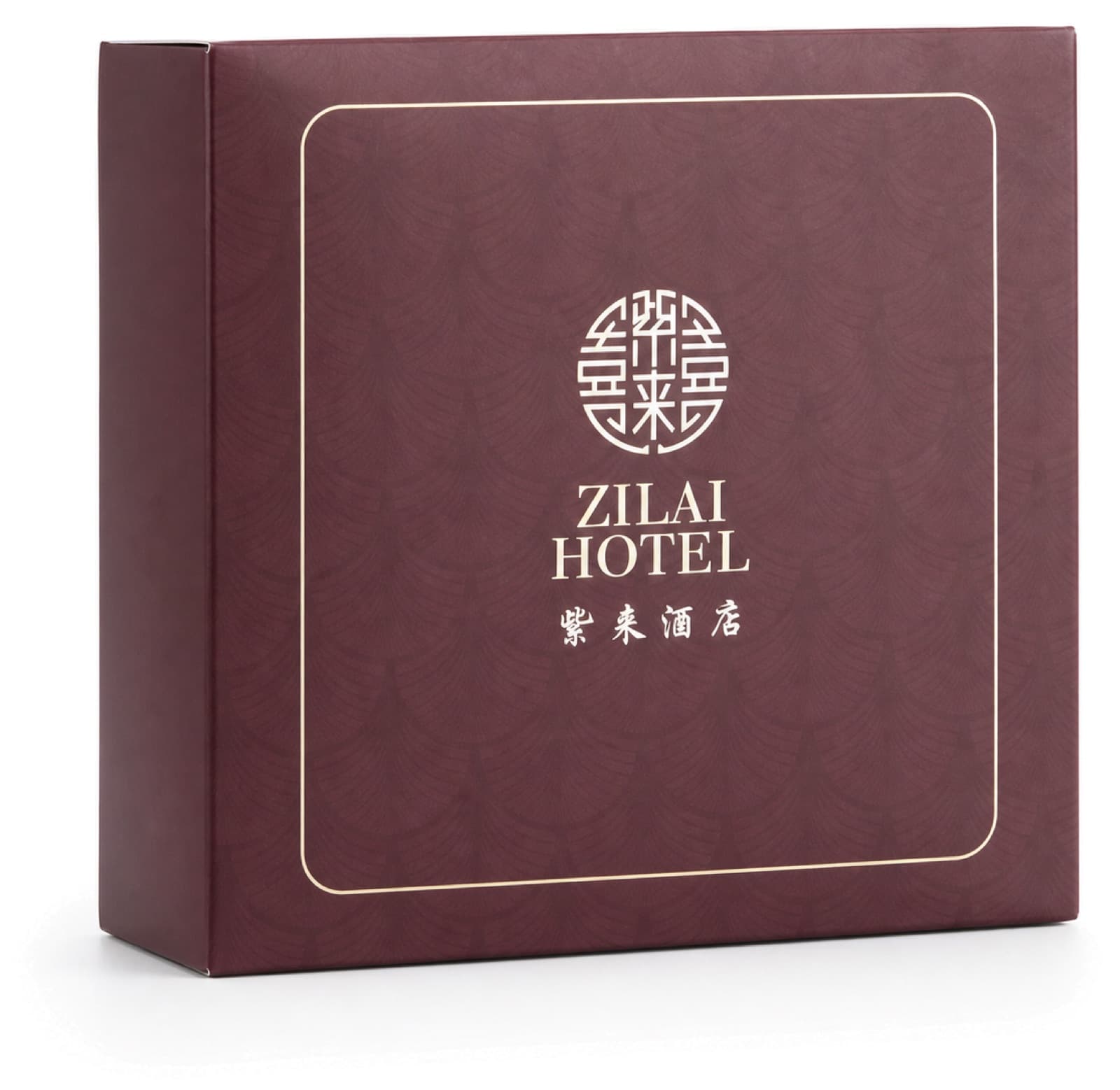 Burgundy custom square tissue box produced for a hospitality customer project