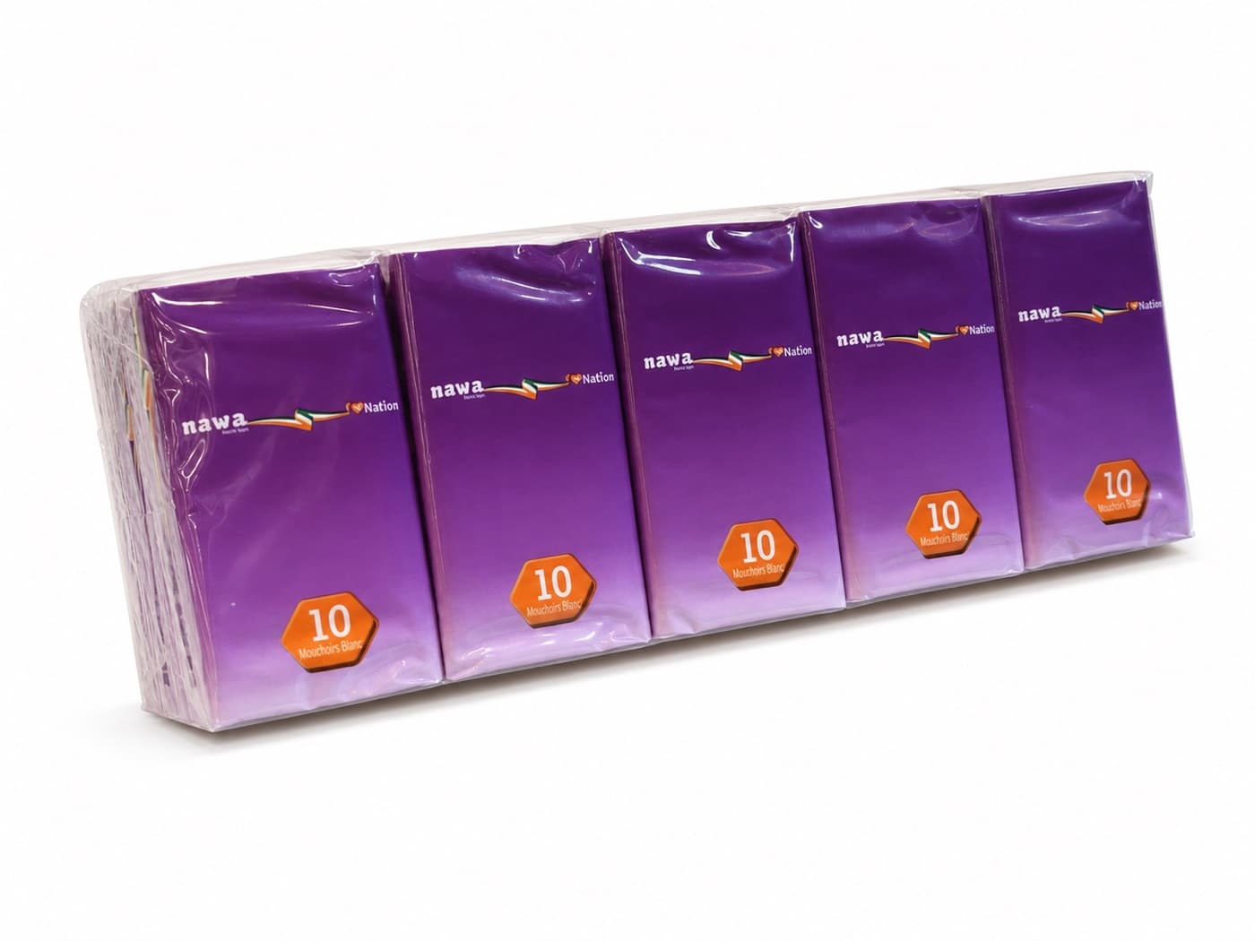 Purple pocket tissue multipack with coordinated customer-specific printed wrappers
